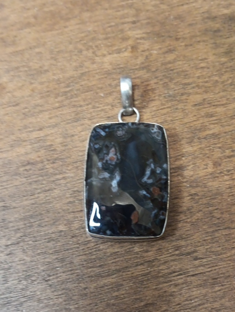 Rectangular Black and Brown Stone Pendant Necklace
